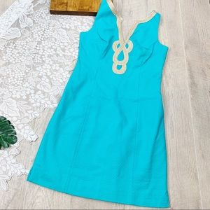 Lily Pulitzer Janice shift teal and gold dress